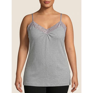 Worthington Woman 1X Gray Ribbed Lace Trim Cami Plus Size Stretch Tank Top